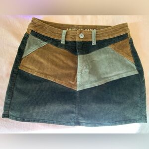 AMERICAN EAGLE Hi-Rise A-line Skirt Corduroy Autumnal Colour Block 10 long NWT